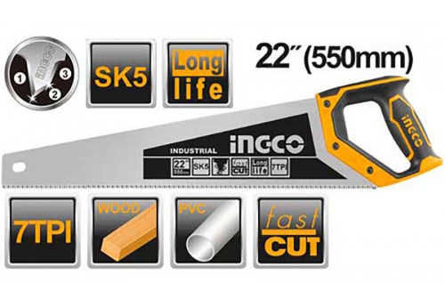 Ножовка по дереву INGCO 550мм 7TPI HHAS28550